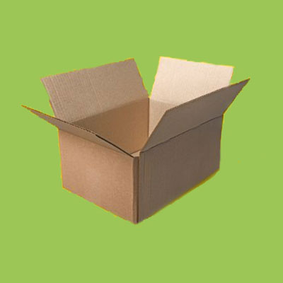 box photo of an open cardboard box against a green background