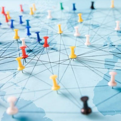 connections1 map with multiple pushpins and lines connecting the pins