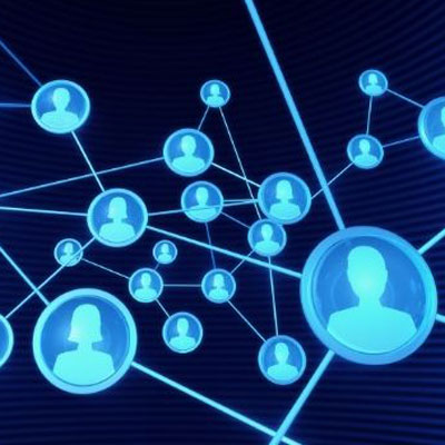 connections3 graphic showing silhouettes of people in circles connected by light blue lines