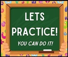 graphic of a green chalkboard background with the words let's practice you can do it