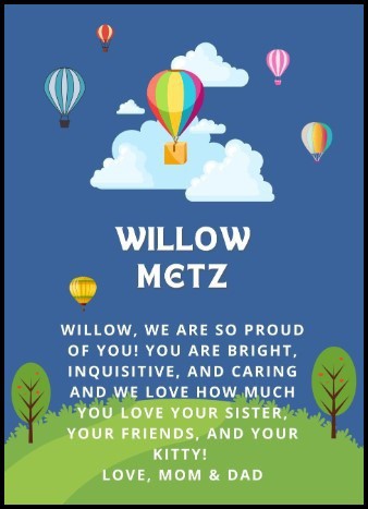 willow graphic showing an example of a message from a parent to a kindergarten student