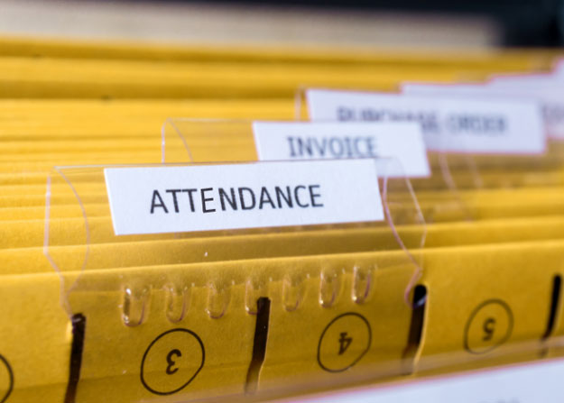 photo of yellow file folders with the word attendance attached to the top folder