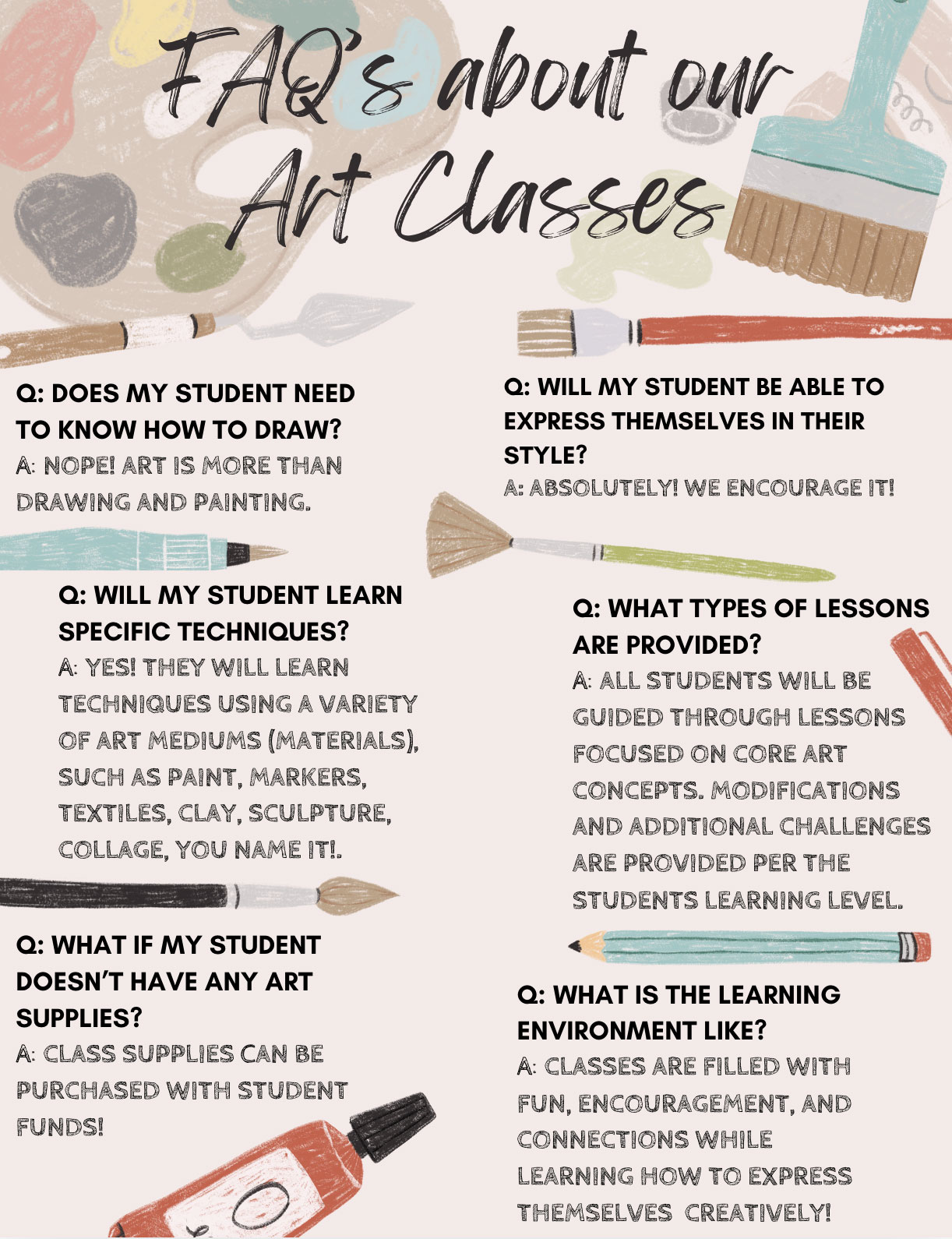 faqs FAQ about our art classes